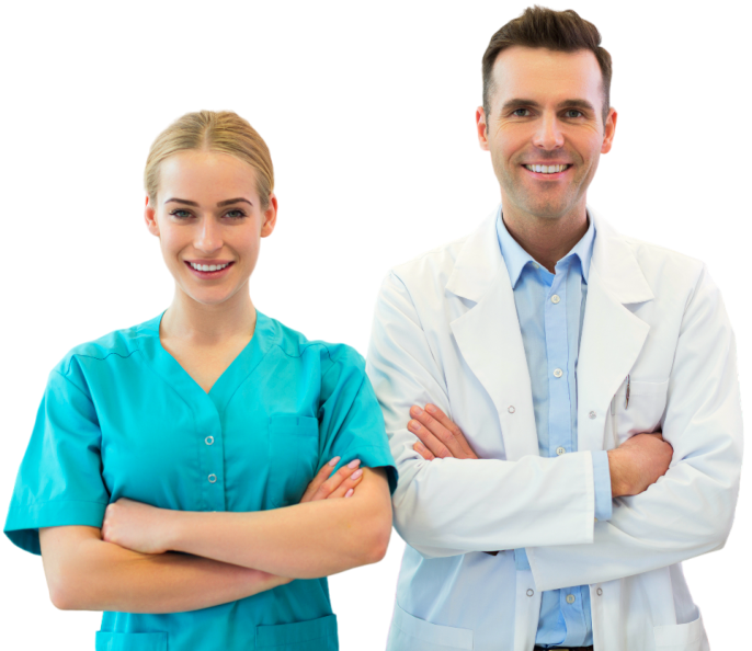 two medical workers smiling